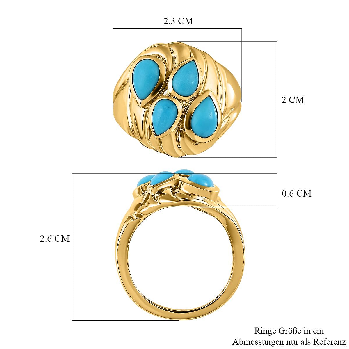 Sleeping Beauty Turquoise 2.05 ctw Fancy Ring in Vermeil Yellow Gold Over Sterling Silver (Size 6.5)
