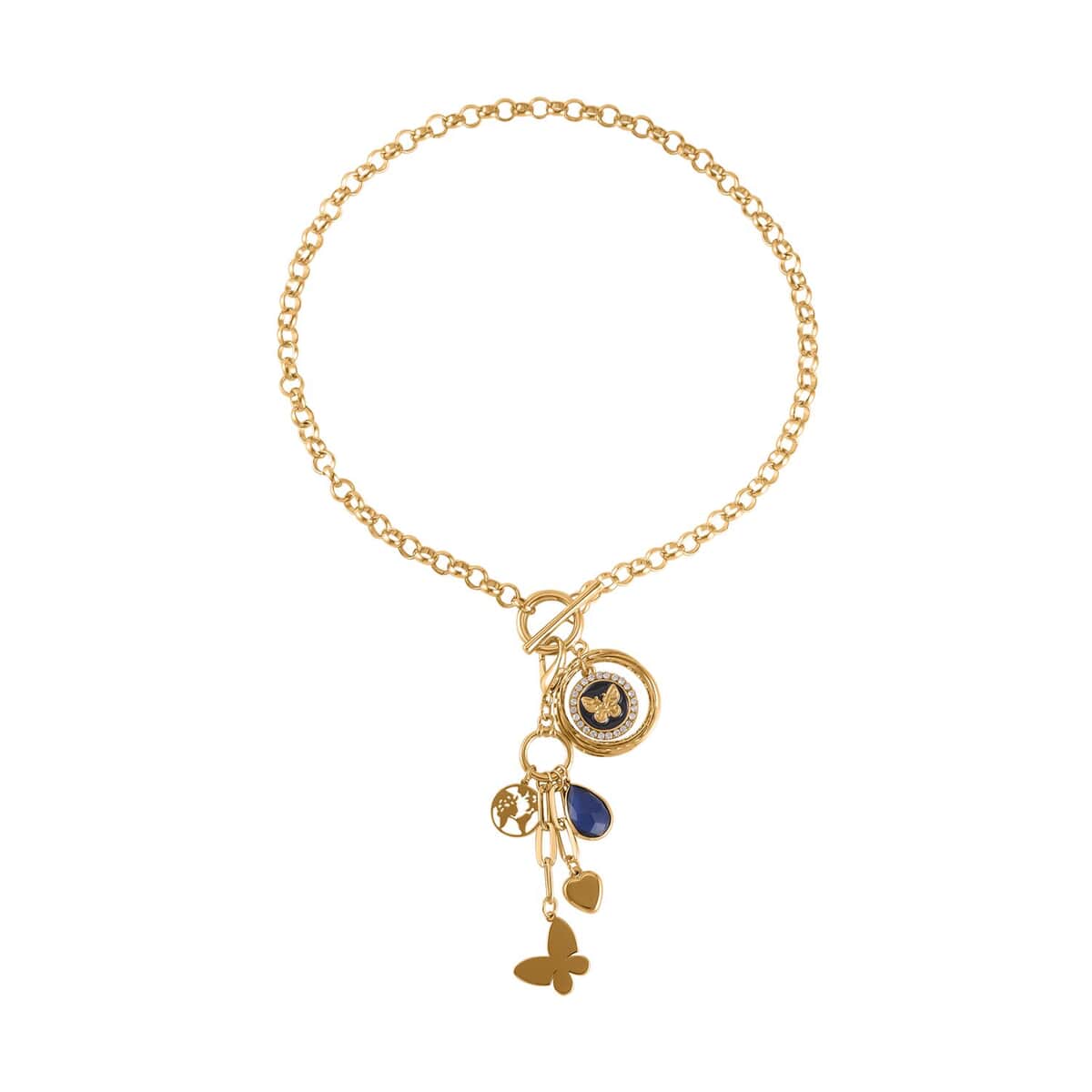 White Austrian Crystal and Chroma Enameled Cable Chain Charm Necklace 19.5 Inches in Goldtone image number 0