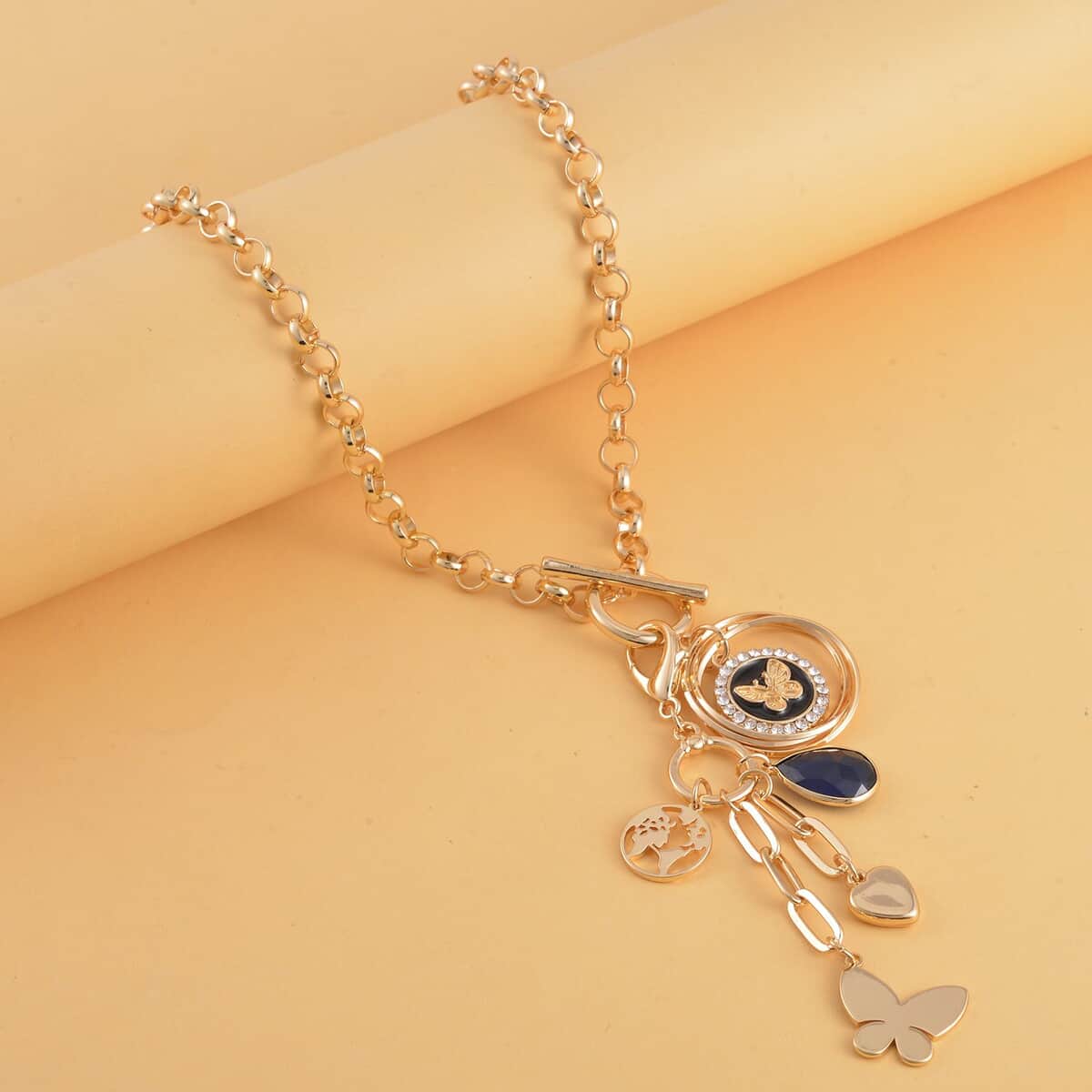 White Austrian Crystal and Chroma Enameled Cable Chain Charm Necklace 19.5 Inches in Goldtone image number 1