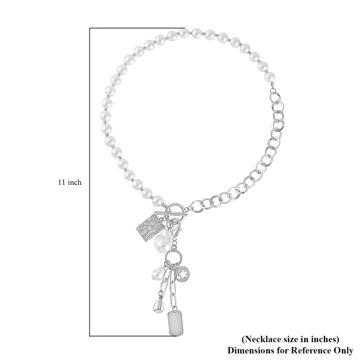 White Glass Pearl, Beads Cable Chain Charm Necklace 19 Inches in Silvertone image number 4