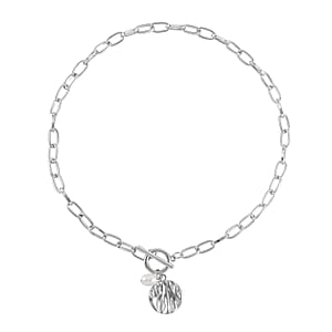 Freshwater Pearl Set of 2 Station and Paper Clip Chain Necklace Inches in Silvertone 20 & 22