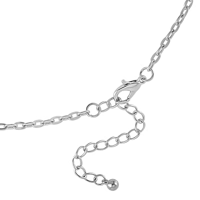 Freshwater Pearl Set of 2 Station and Paper Clip Chain Necklace Inches in Silvertone 20 & 22