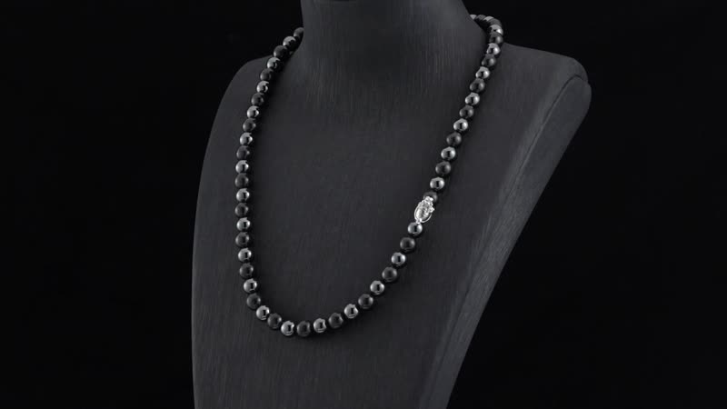 Shungite and Hematite Beaded Dragon Turtle Charm Necklace 20 Inches in Rhodium Over Sterling Silver 337.20 ctw