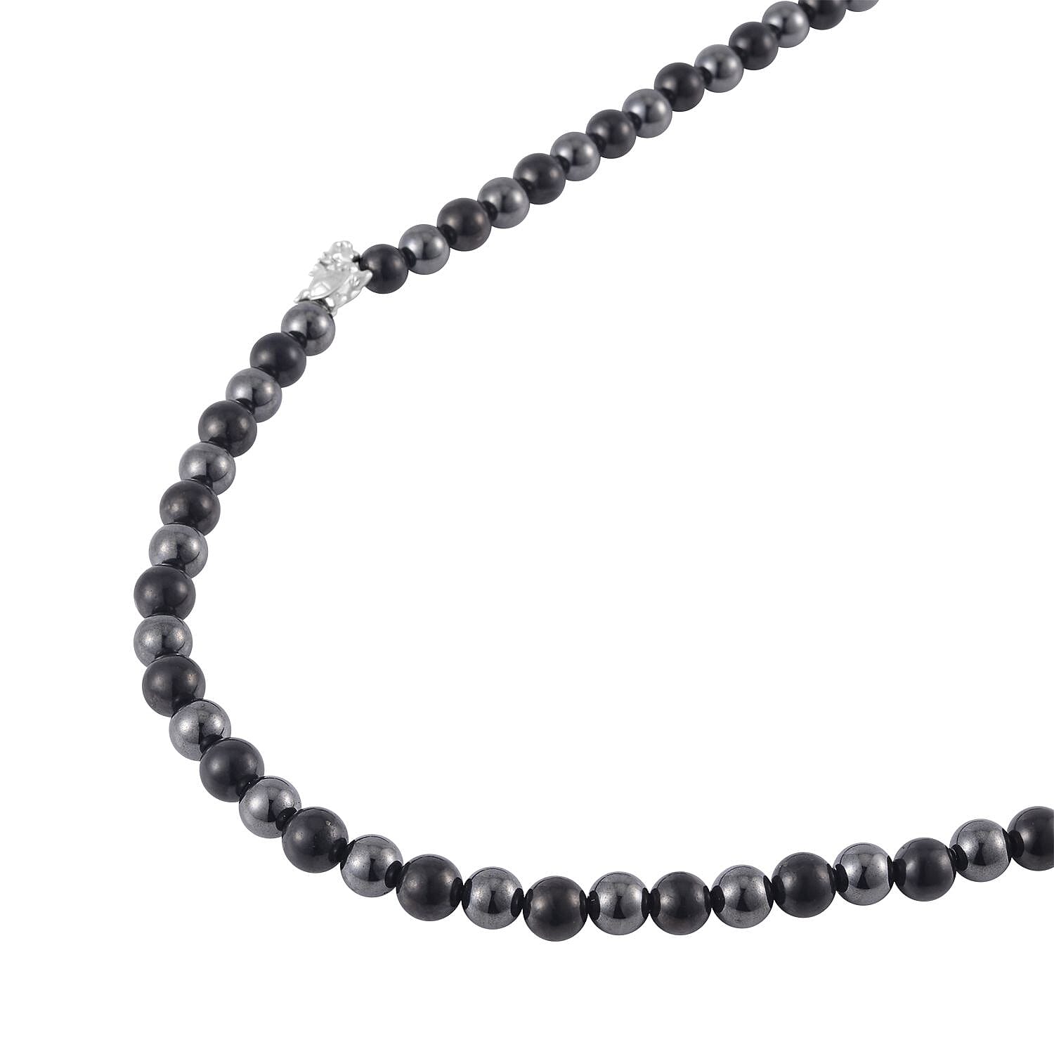 Shungite and Hematite Beaded Dragon Turtle Charm Necklace 20 Inches in Rhodium Over Sterling Silver 337.20 ctw