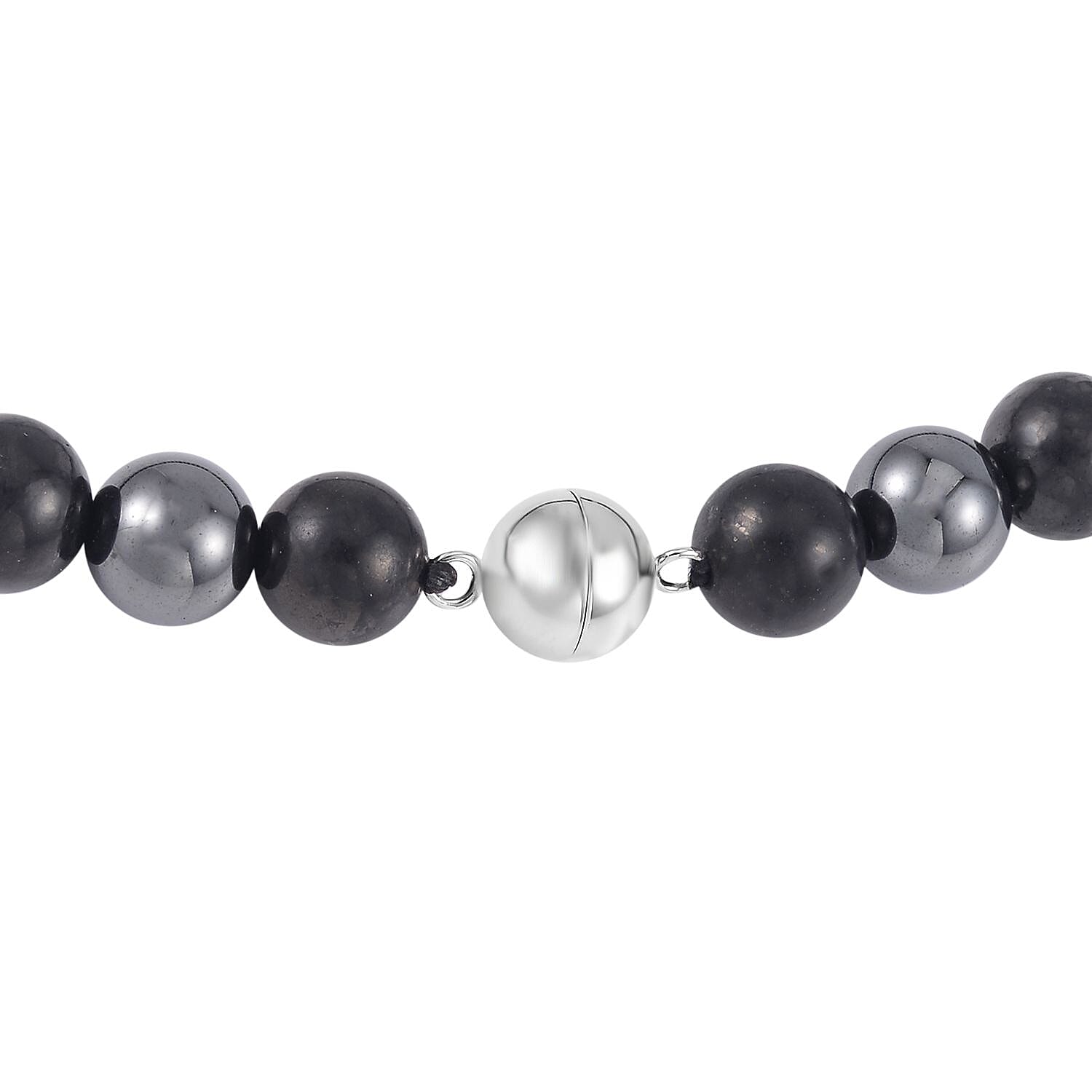 Shungite and Hematite Beaded Dragon Turtle Charm Necklace 20 Inches in Rhodium Over Sterling Silver 337.20 ctw