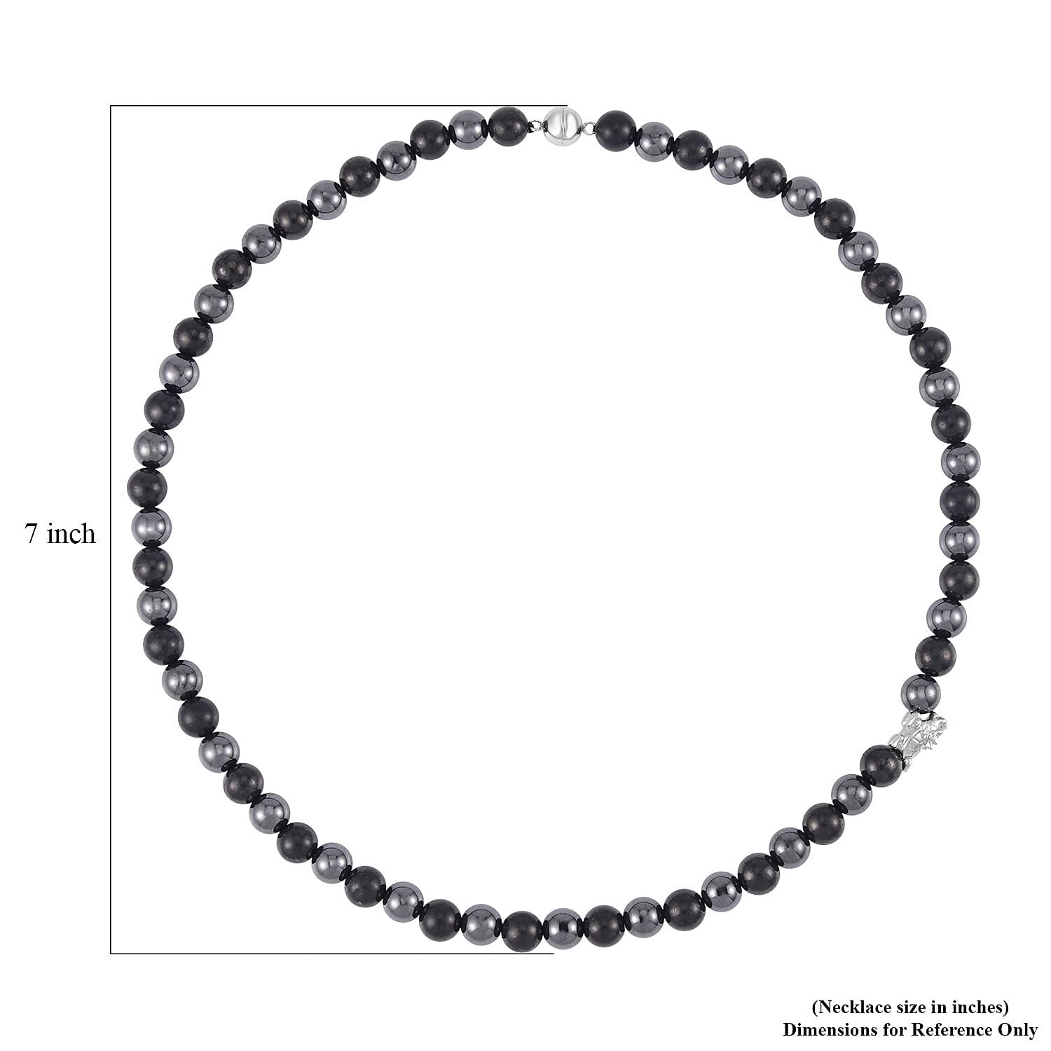 Shungite and Hematite Beaded Dragon Turtle Charm Necklace 20 Inches in Rhodium Over Sterling Silver 337.20 ctw