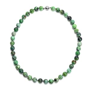 Variscite Beaded Necklace 20 Inches with Magnetic Lock in Rhodium Over Sterling Silver 295.00 ctw