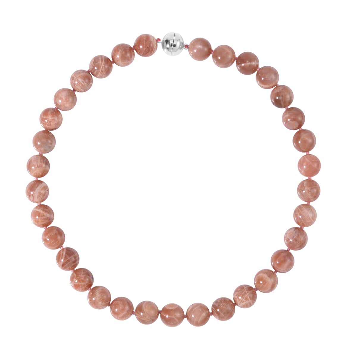 Peach Moonstone Beaded Necklace 20 Inches with Magnetic Lock in Rhodium Over Sterling Silver 615.00 ctw image number 0