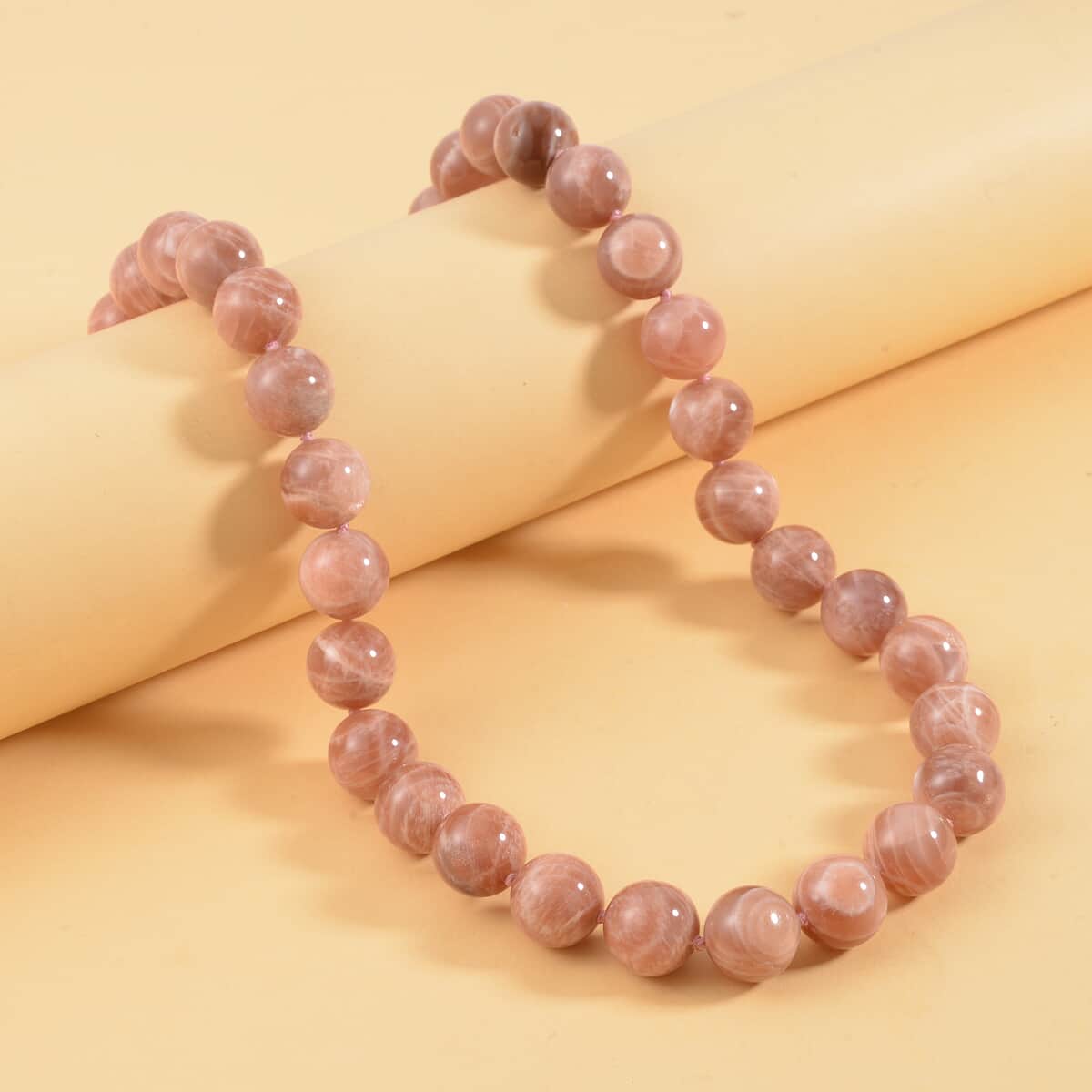 Peach Moonstone Beaded Necklace 20 Inches with Magnetic Lock in Rhodium Over Sterling Silver 615.00 ctw image number 1