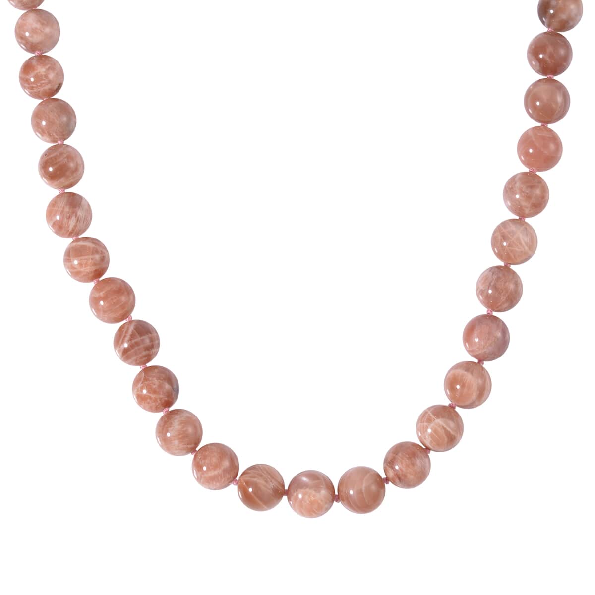 Peach Moonstone Beaded Necklace 20 Inches with Magnetic Lock in Rhodium Over Sterling Silver 615.00 ctw image number 2