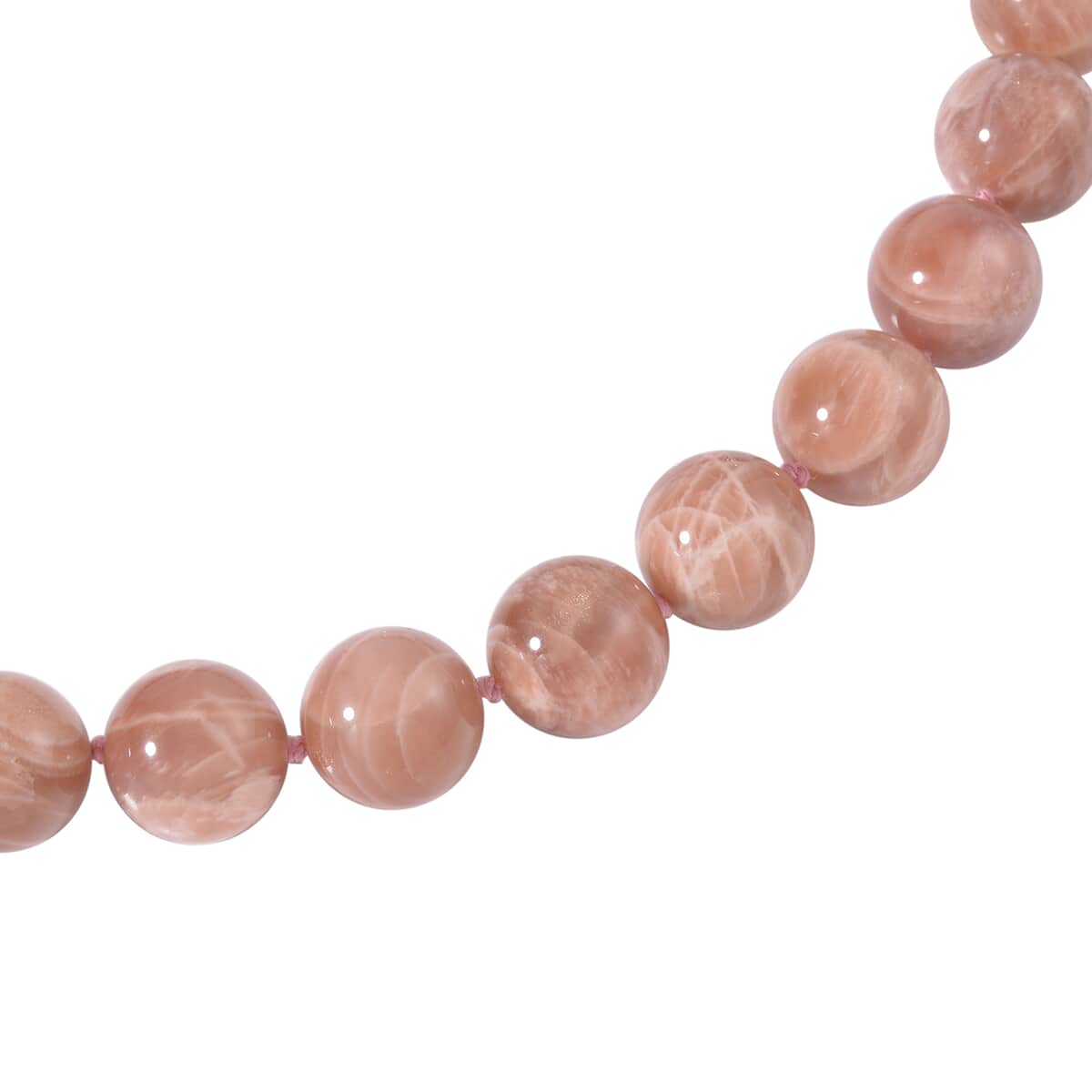 Peach Moonstone Beaded Necklace 20 Inches with Magnetic Lock in Rhodium Over Sterling Silver 615.00 ctw image number 4