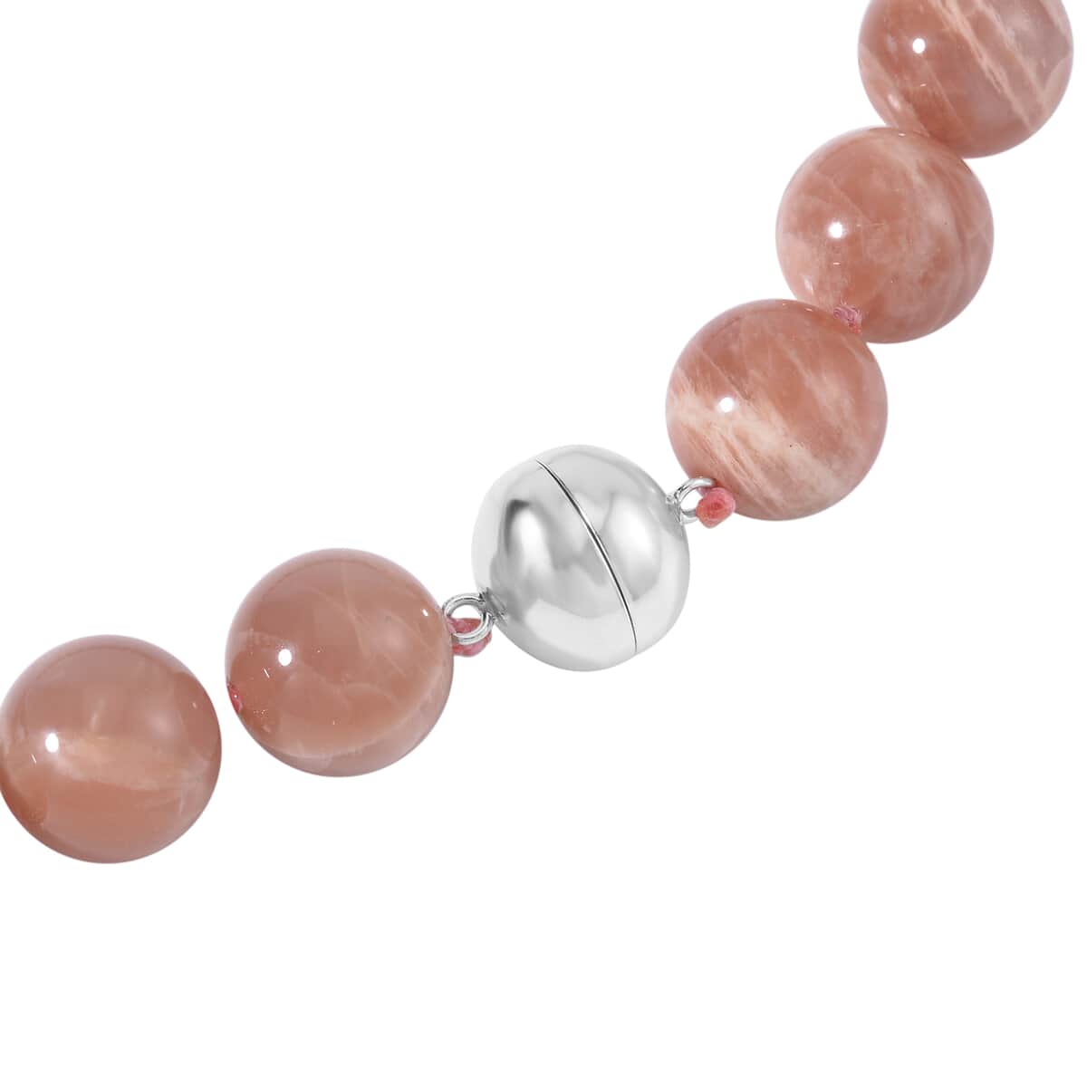 Peach Moonstone Beaded Necklace 20 Inches with Magnetic Lock in Rhodium Over Sterling Silver 615.00 ctw image number 5