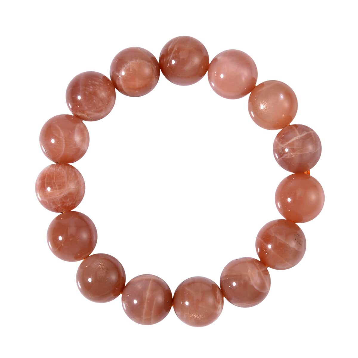 Peach Moonstone Beaded Stretch Bracelet 55.80 ctw image number 0