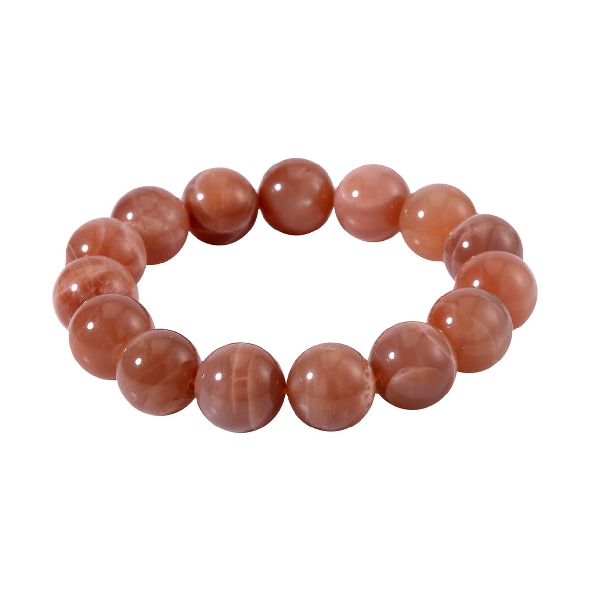 Peach Moonstone Beaded Stretch Bracelet 55.80 ctw image number 2