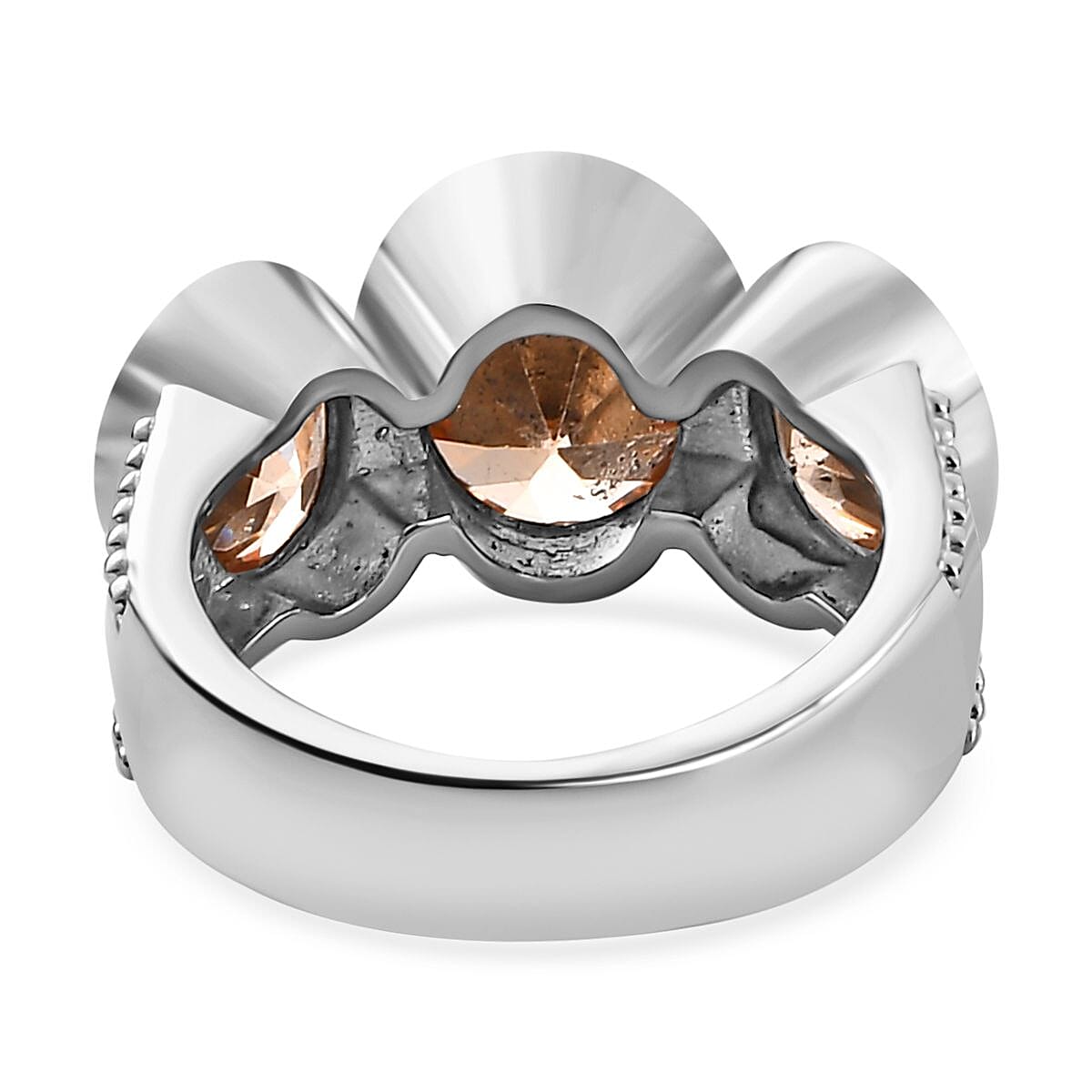 Simulated Champagne Diamond 3 Stone Ring in Stainless Steel (Size 8.0)