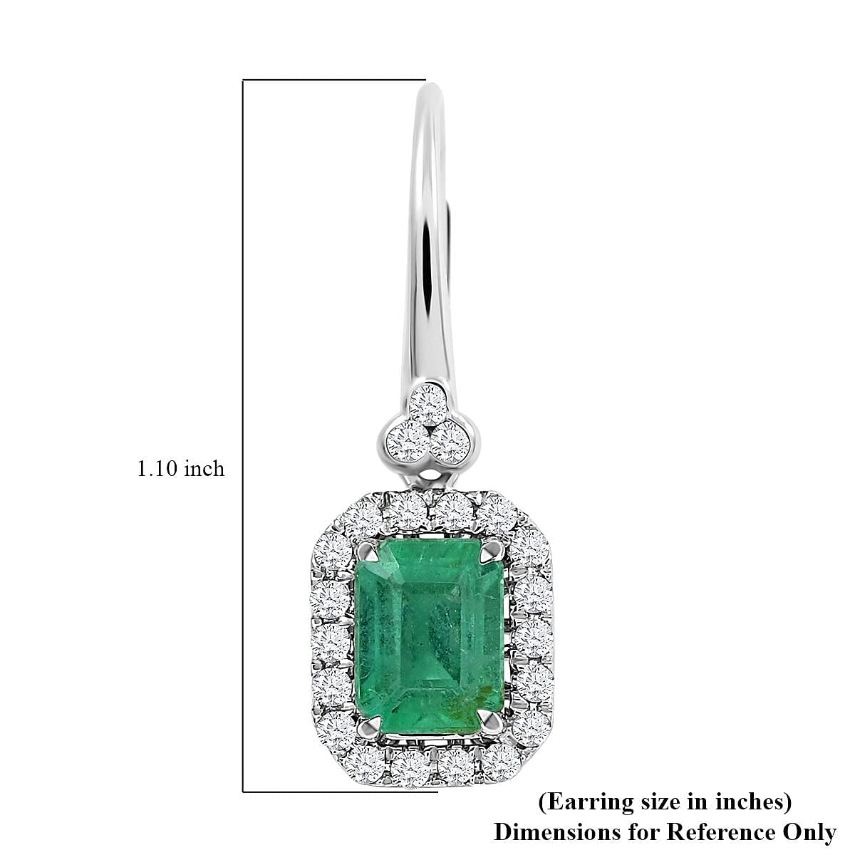 14K White Gold Emerald and G-H I2 Diamond Lever Back Earrings 2.10 ctw image number 5