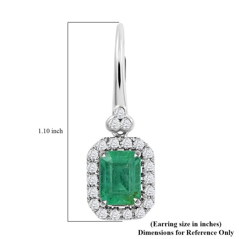 14K White Gold Emerald and G-H I2 Diamond Lever Back Earrings 2.10 ctw