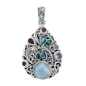 Bali Legacy Larimar and Multi Gemstone Pendant in Sterling Silver 5.30 ctw