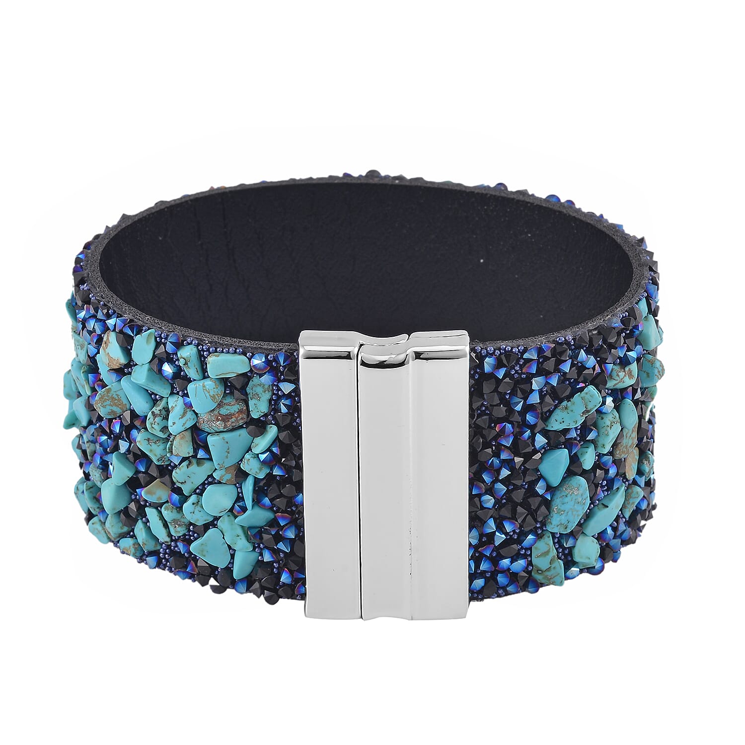 Blue Howlite and Austrian Blue Crystal Bracelet in Silvertone (7.50 In)