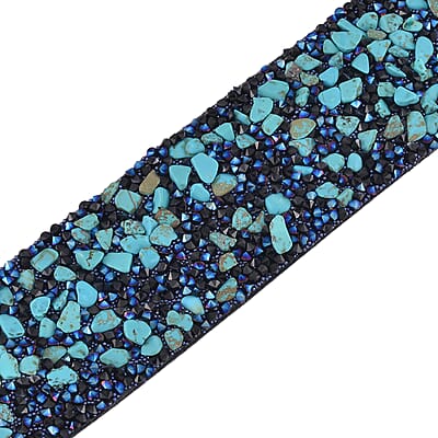 Blue Howlite and Austrian Blue Crystal Bracelet in Silvertone (7.50 In)