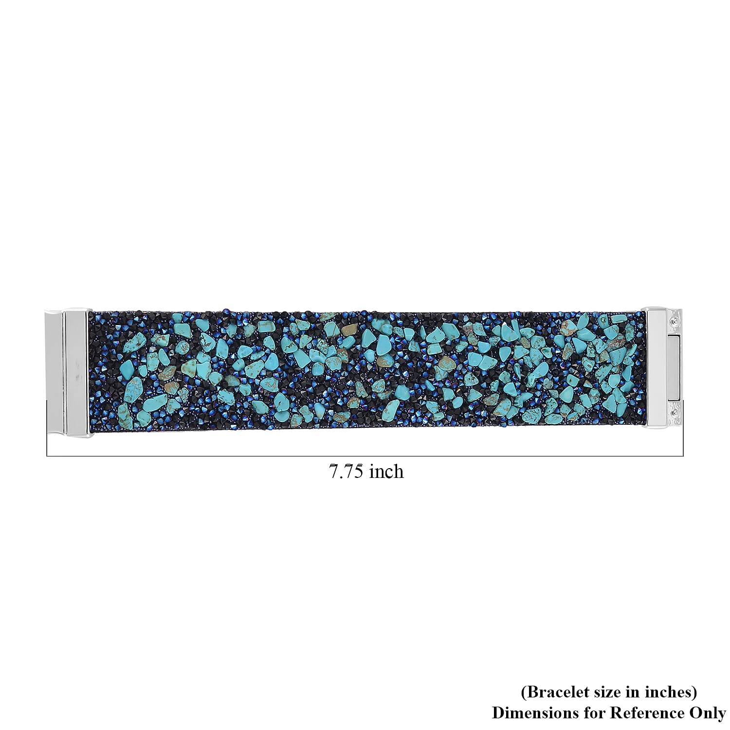 Blue Howlite and Austrian Blue Crystal Bracelet in Silvertone (7.50 In)