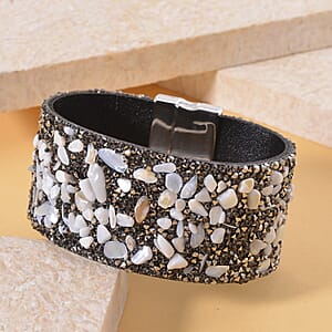 White Shell Pearl and Gray Austrian Crystal Bracelet in Silvertone (7.50 In)