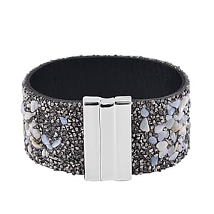 White Shell Pearl and Gray Austrian Crystal Bracelet in Silvertone (7.50 In)