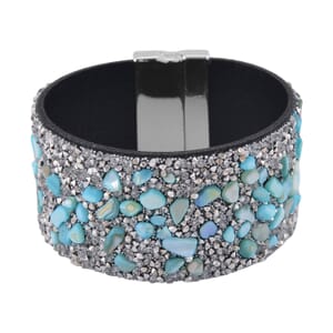 Blue Shell Pearl and Gray Austrian Crystal Bracelet in Silvertone (7.50 In)