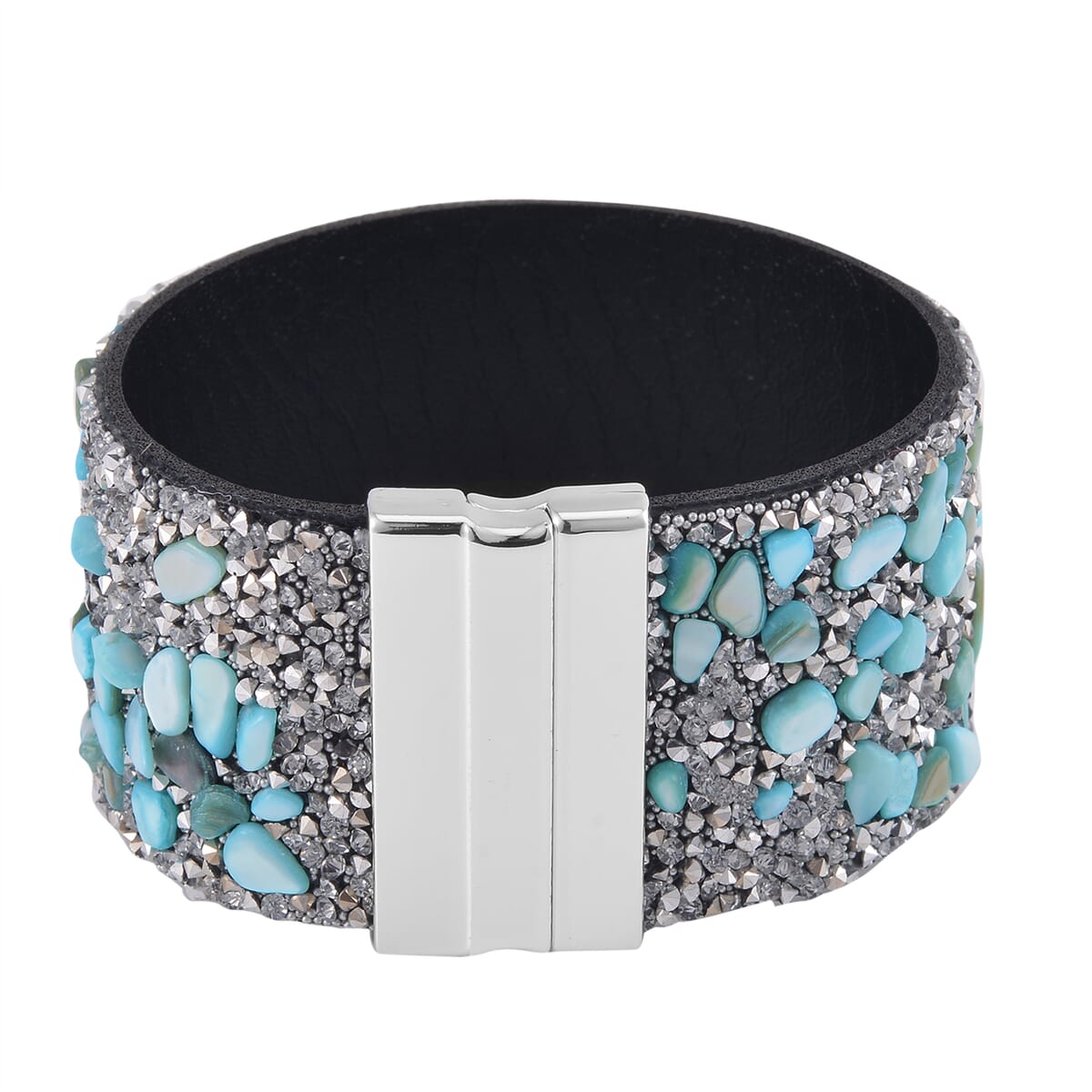 Blue Shell Pearl and Gray Austrian Crystal Bracelet in Silvertone (7.50 In) image number 2