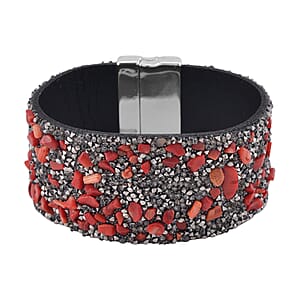 Red Shell Pearl and Gray Austrian Crystal Bracelet in Silvertone (7.50 In)