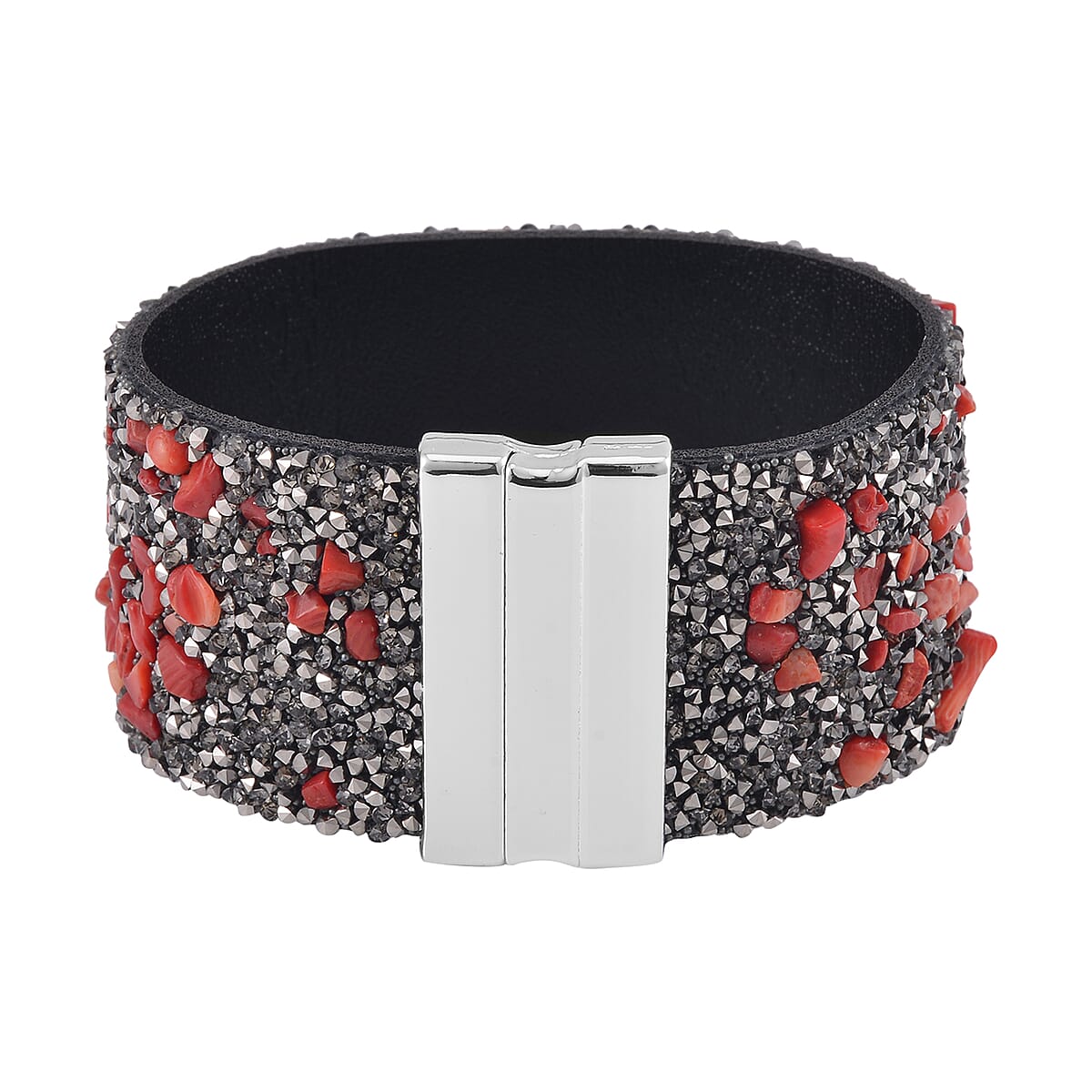 Red Shell Pearl and Gray Austrian Crystal Bracelet in Silvertone (7.50 In) image number 2