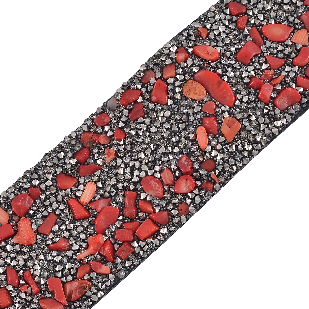 Red Shell Pearl and Gray Austrian Crystal Bracelet in Silvertone (7.50 In) image number 3