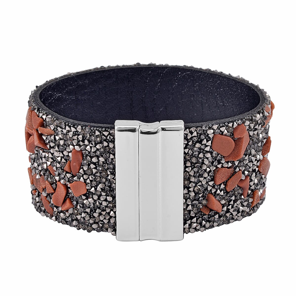 Gold Sandstone and Gray Austrian Crystal Bracelet in Silvertone (7.50 In) image number 2