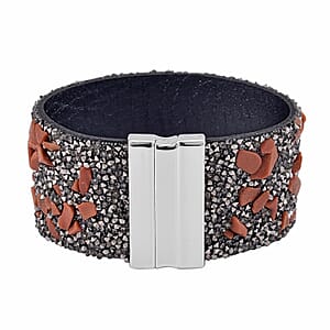 Gold Sandstone and Gray Austrian Crystal Bracelet in Silvertone (7.50 In)