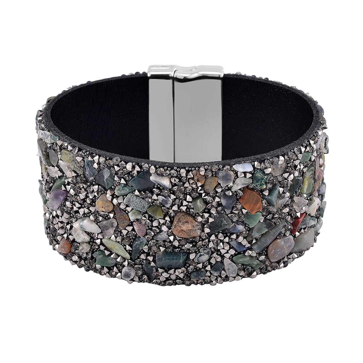 Agate and Gray Austrian Crystal Bracelet in Silvertone (7.50 In) image number 0