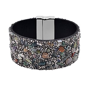 Agate and Gray Austrian Crystal Bracelet in Silvertone (7.50 In)