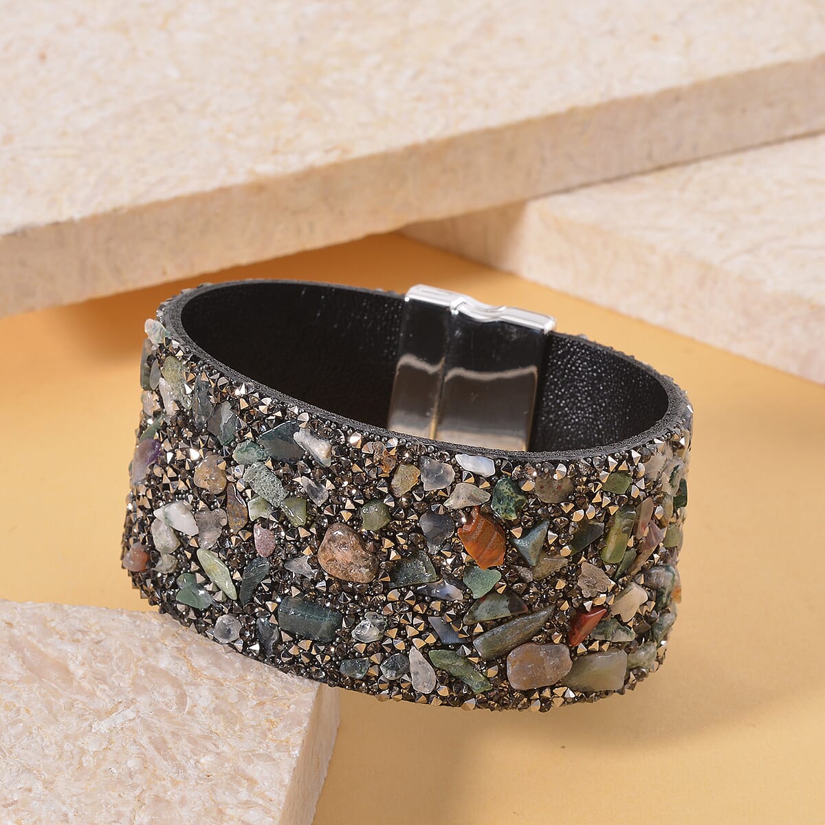 Agate and Gray Austrian Crystal Bracelet in Silvertone (7.50 In) image number 1