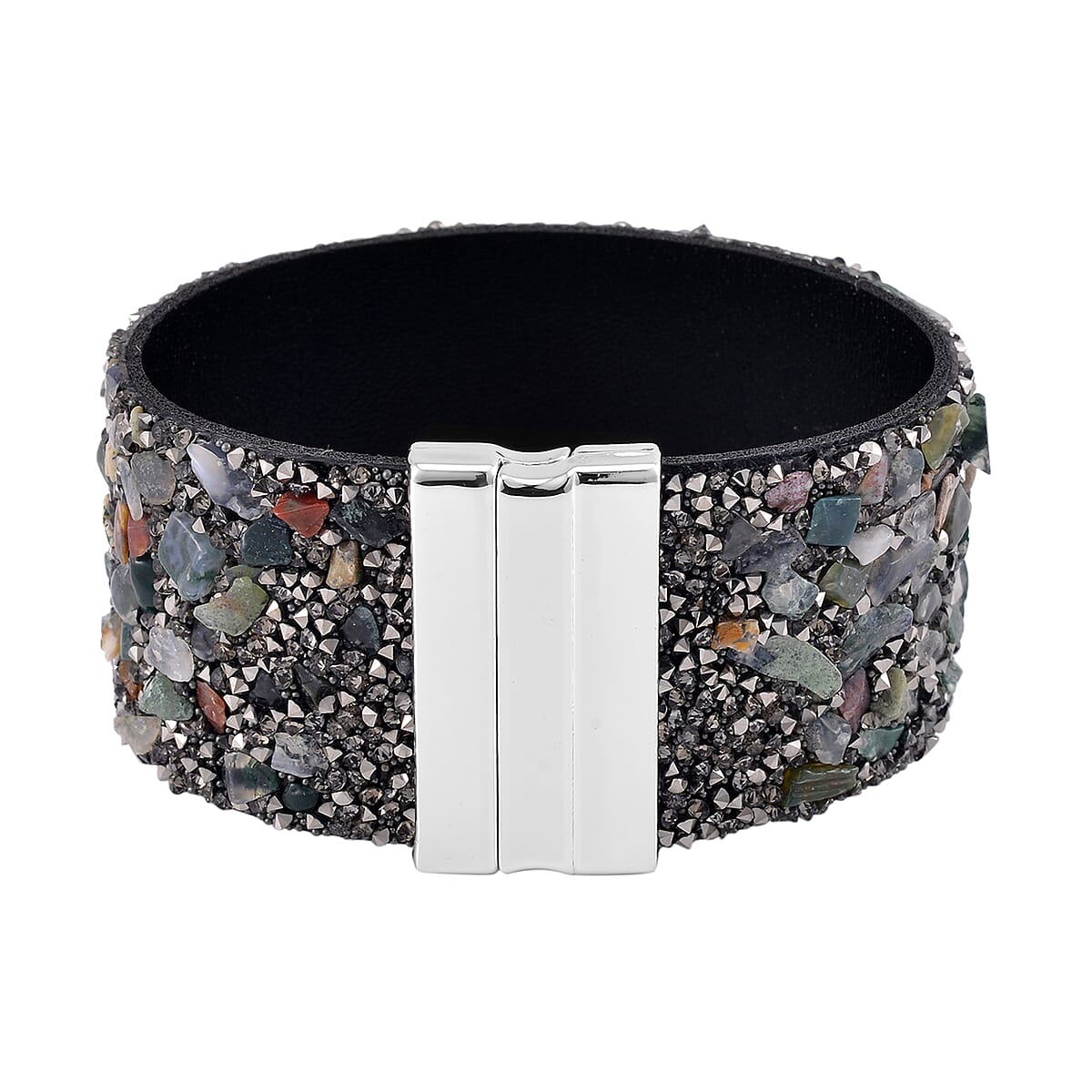 Agate and Gray Austrian Crystal Bracelet in Silvertone (7.50 In) image number 2