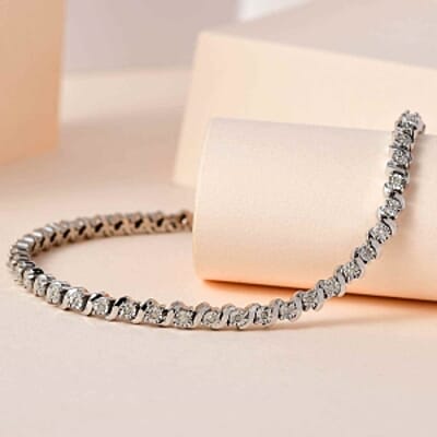 White Diamond 0.25 ctw Bracelet in Platinum Over Sterling Silver (7.5 In) (12.92 g)