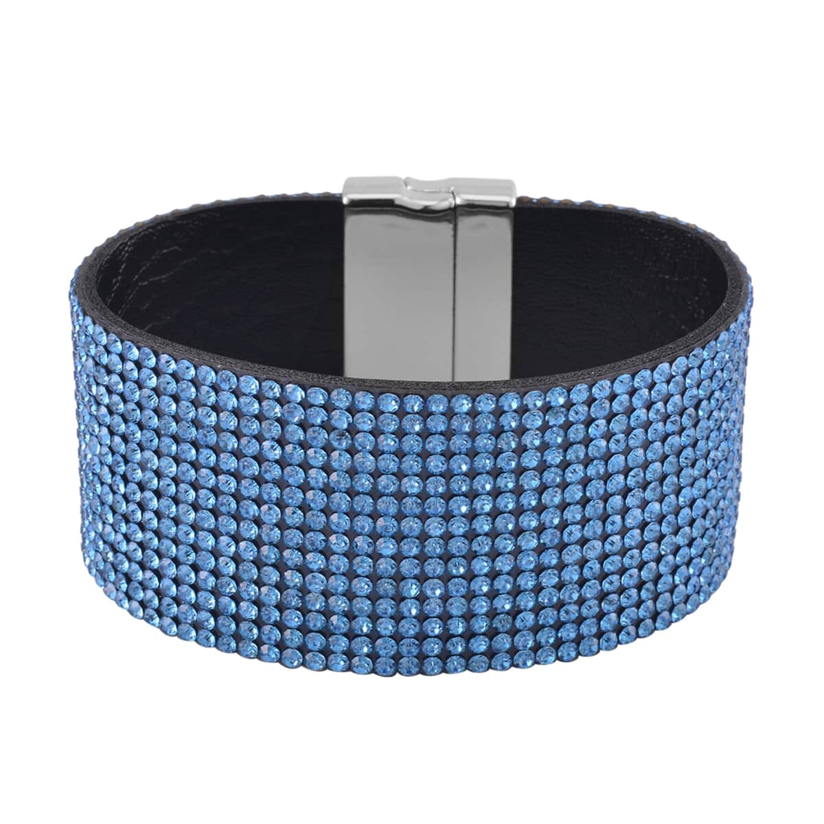 Blue Austrian Crystal Bracelet in Silvertone (7.50 In) image number 0