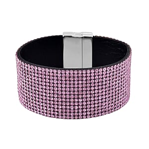 Pink Austrian Crystal Bracelet in Silvertone (7.50 In)