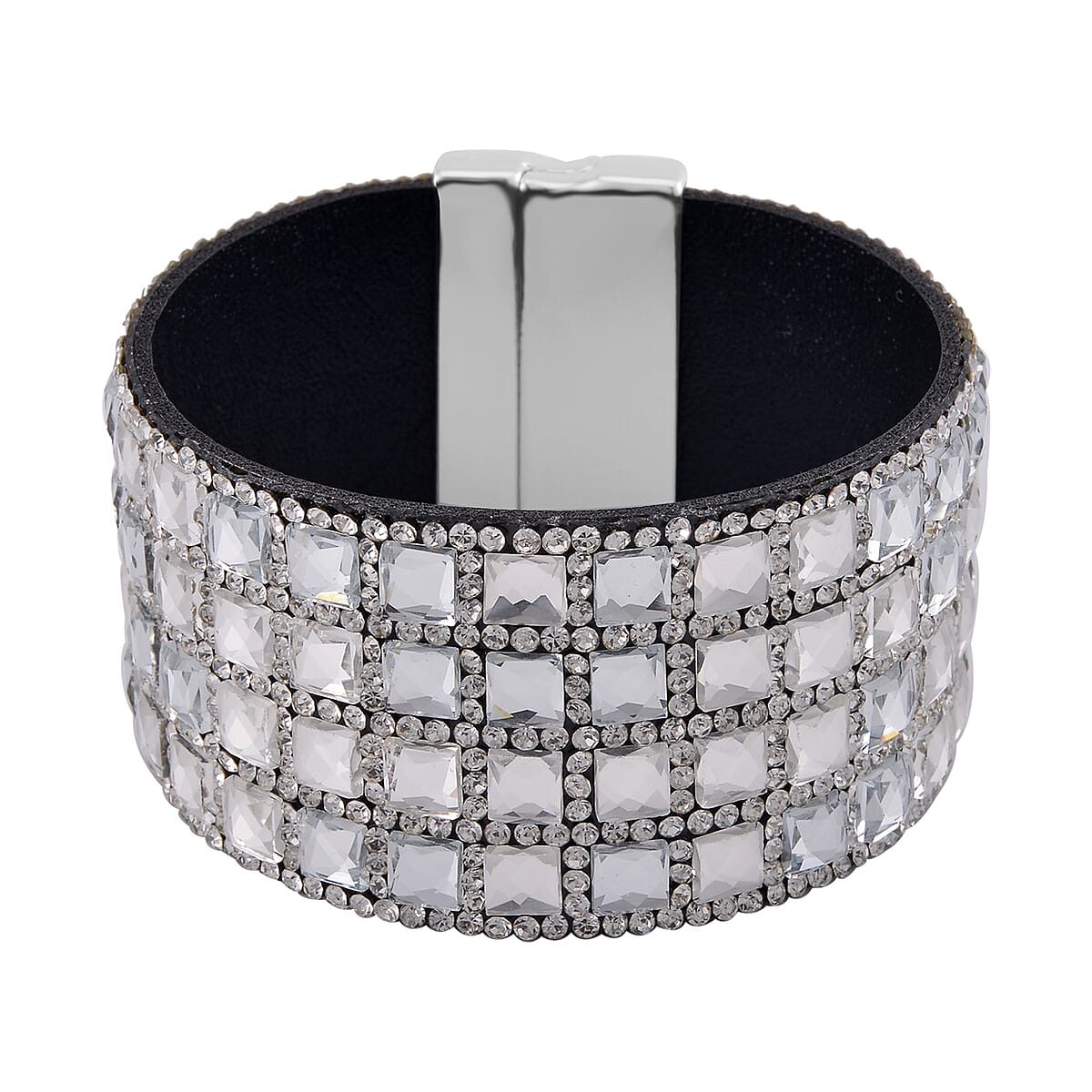 Austrian Crystal and White Glass Bracelet in Silvertone (7.50 In) image number 0