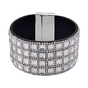 Austrian Crystal and White Glass Bracelet in Silvertone (7.50 In)
