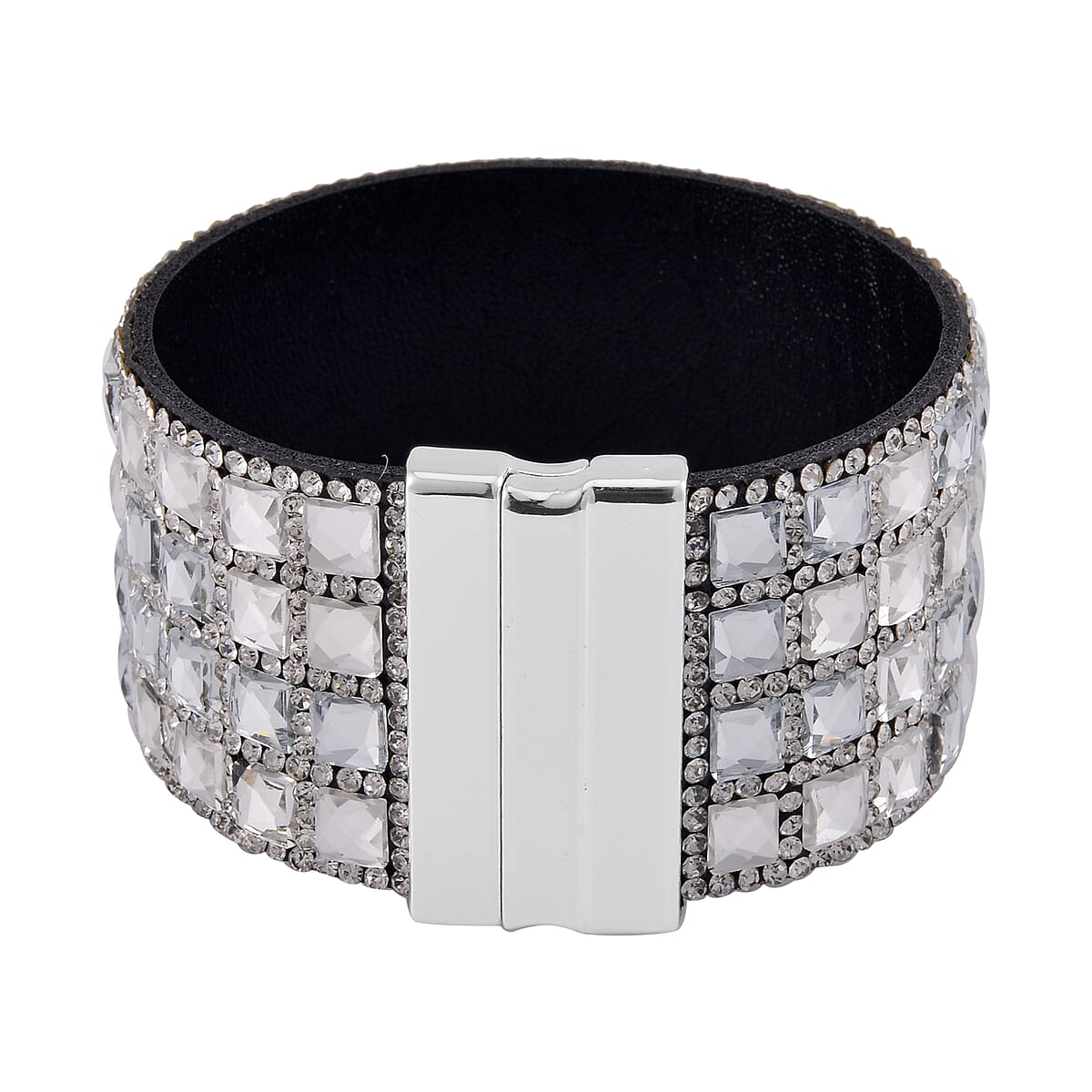 Austrian Crystal and White Glass Bracelet in Silvertone (7.50 In) image number 2
