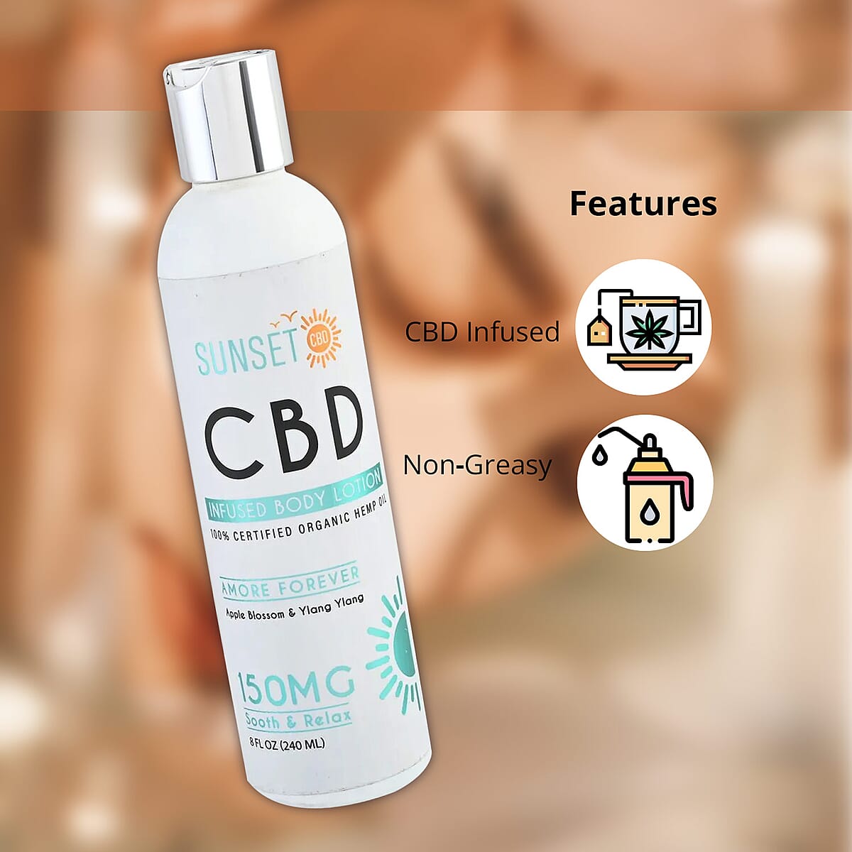 Sunset CBD Infused Lotion 150MG - Amore Forever (Apple Blossom & Ylang Ylang) image number 1
