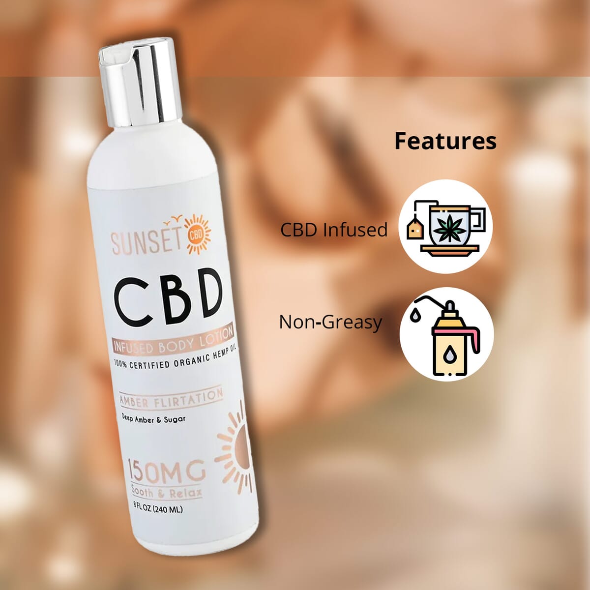 Sunset CBD Infused Lotion 150MG - Amber Flirtation (Deep Amber & Sugar) image number 2