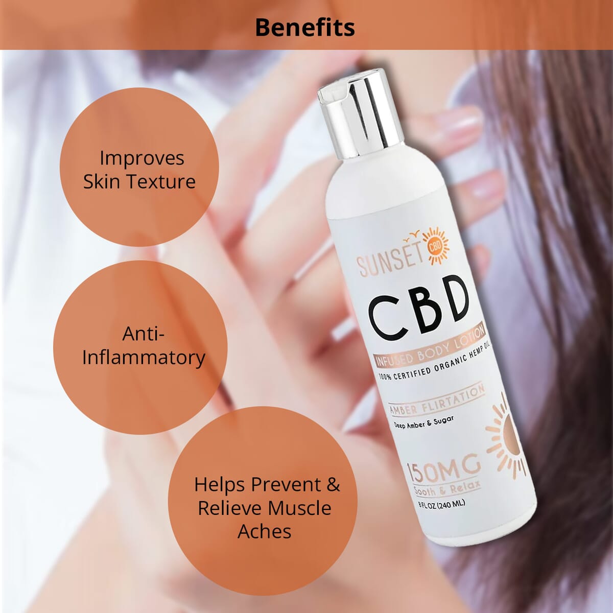 Sunset CBD Infused Lotion 150MG - Amber Flirtation (Deep Amber & Sugar) image number 3