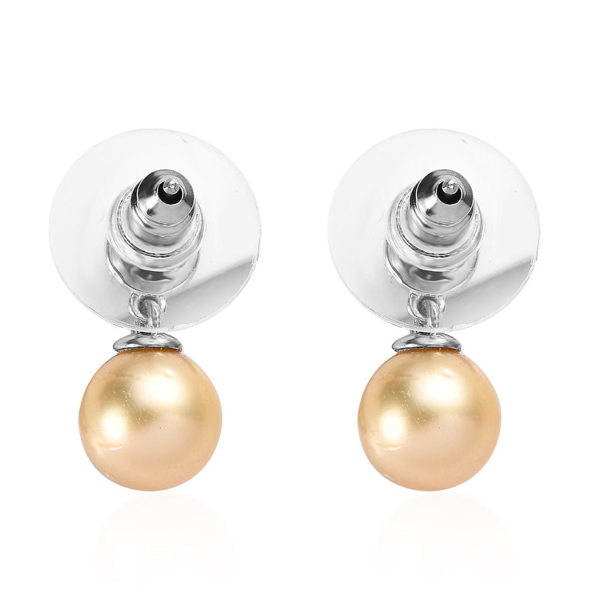 South Sea Golden Pearl and Brown Zircon Drop Earrings in Platinum Over Sterling Silver 0.50 ctw image number 3