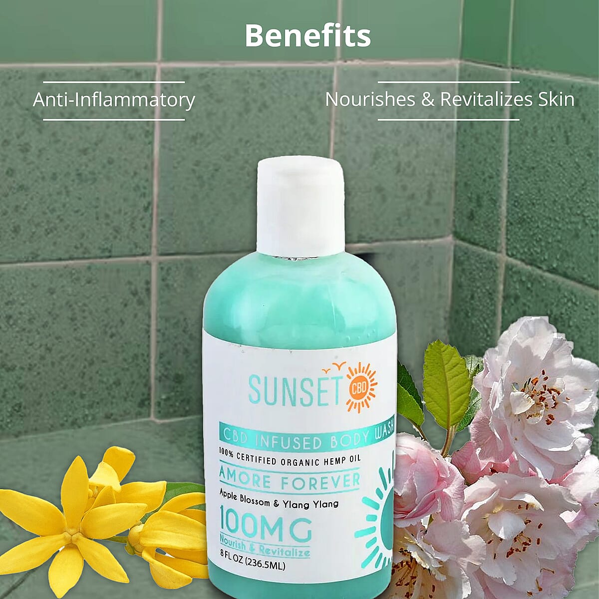 Sunset CBD Infused Body Wash 100MG - Amore Forever (Apple Blossom & Ylang Ylang) image number 1