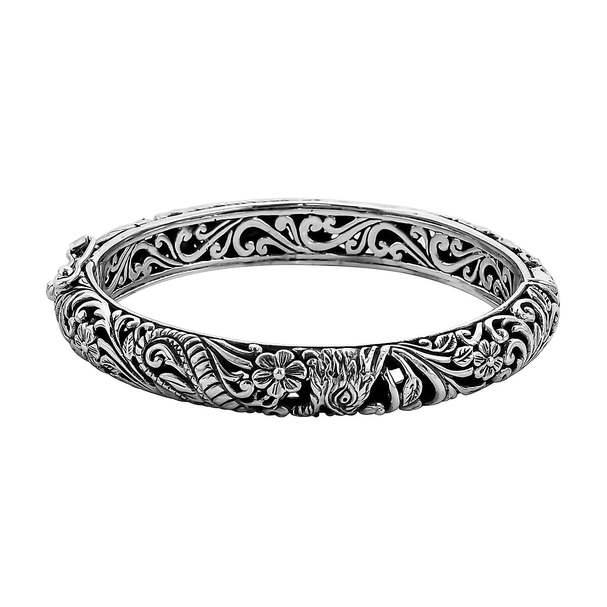 Bali Legacy Sterling Silver Dragon Bangle Bracelet (7.25 In) 47.20 Grams image number 0